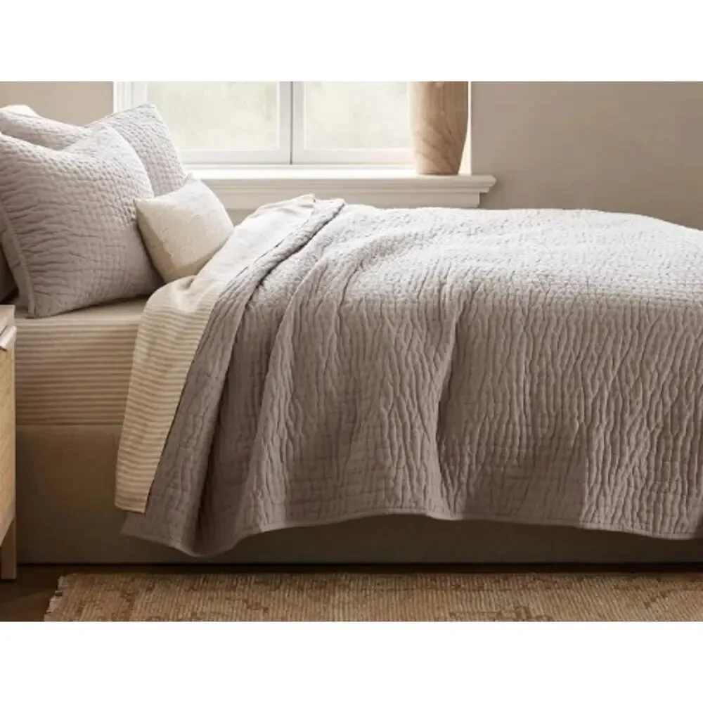 Quince European Linen Cotton Stitch Quilt + Shams FULL QUEEN  Stone Gray